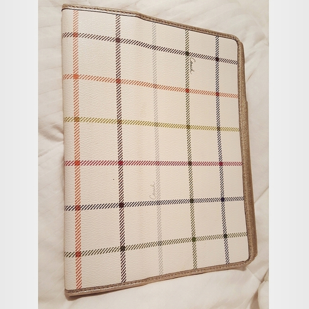 COACH off white logo leather tablet case
